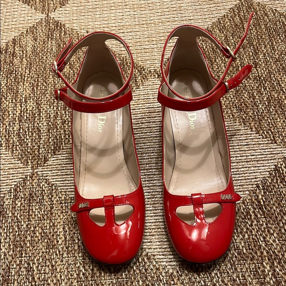 Dior Women's Red Patent Leather Mary Jane Shoes